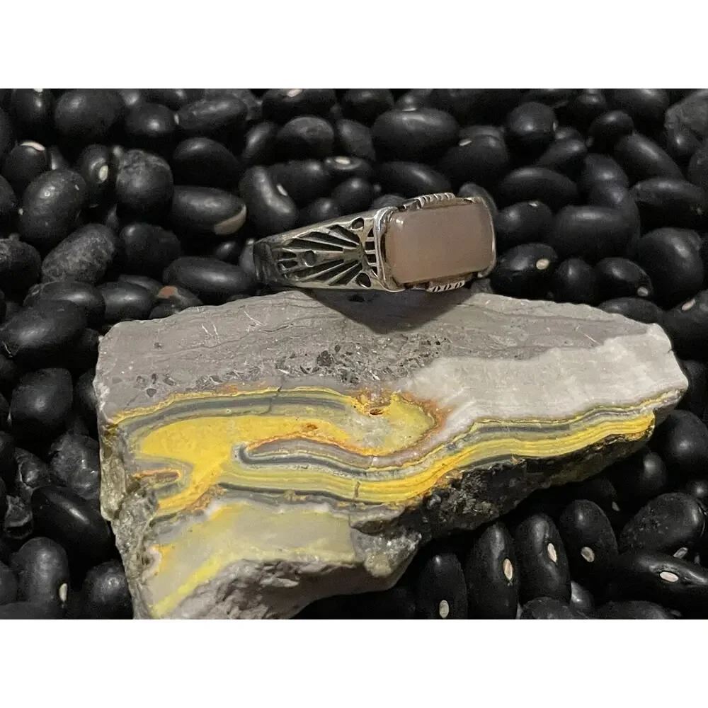 Native Southwest Style Sterling Silver Sandstone Etched Stacker Ring Size 9.5